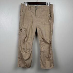 Eddie Bauer Womens Capris 8 Khaki Cargo Roll Tab 5 Pocket Cotton Hiking Outdoors